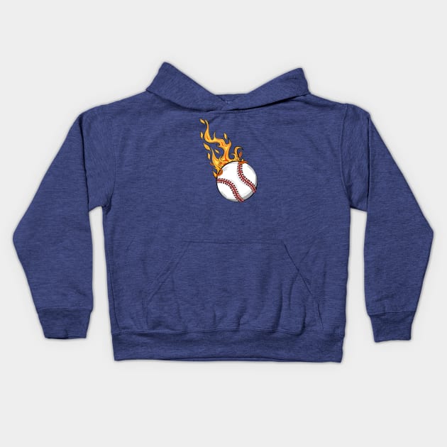 Baseball On Fire Kids Hoodie by Designoholic